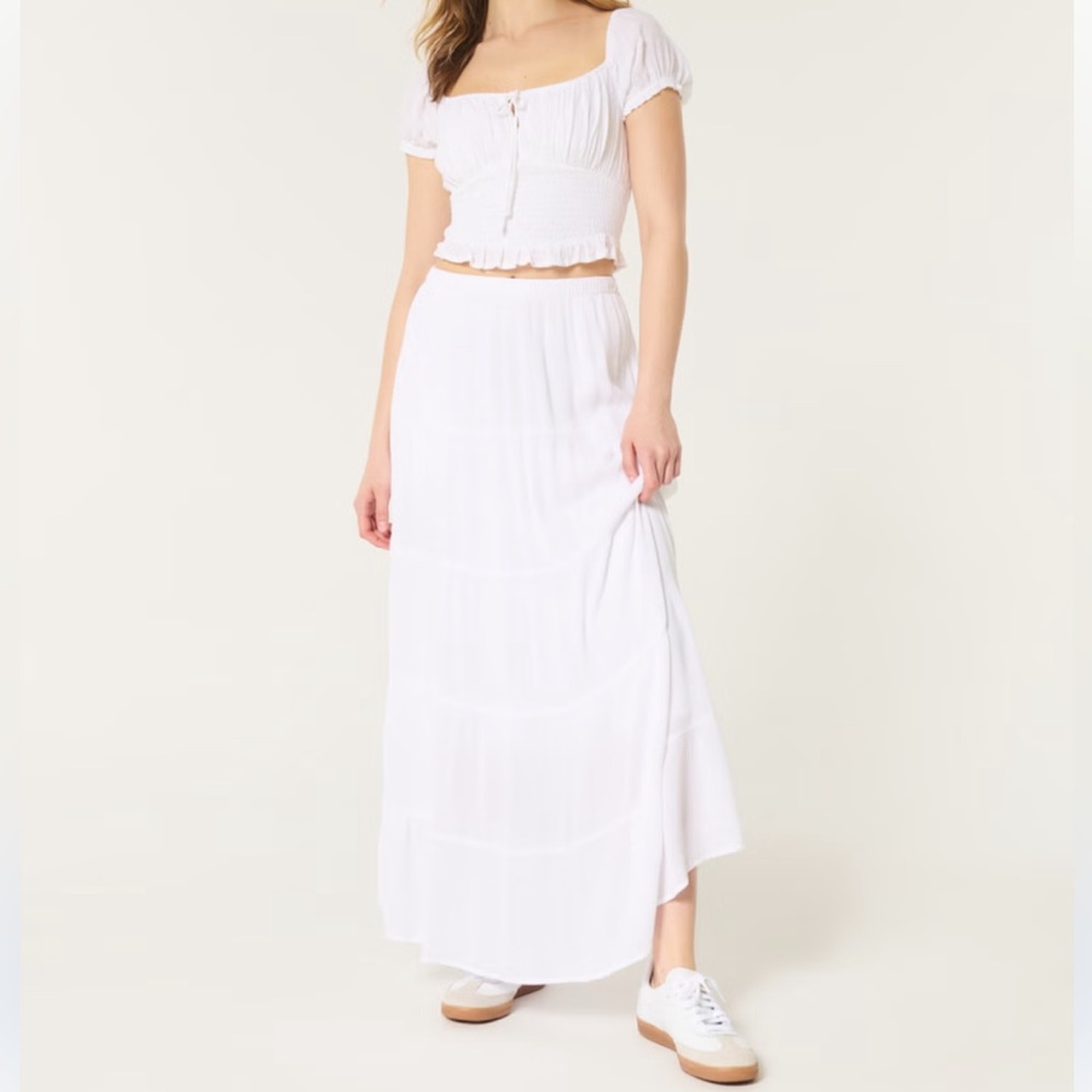 Hollister White Tiered Maxi Skirt
